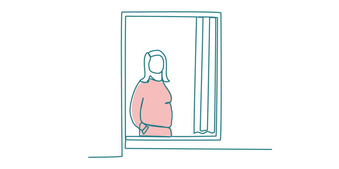 A person looking through a window