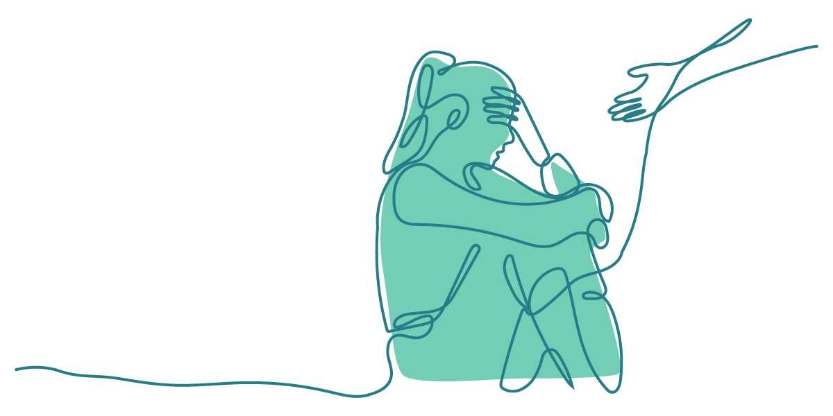 A hand reaching out to a person who looks distressed