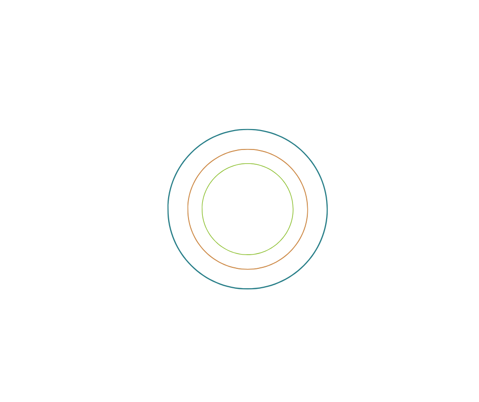 Decorative bullet point graphic that shows three circles in different colours