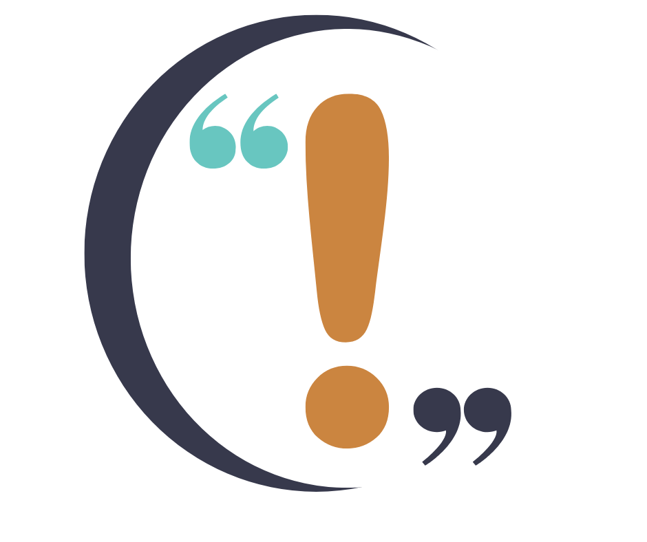 Decorative: graphic shows an exclamation mark and quotation marks.