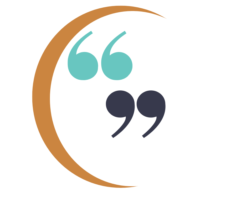 Decorative: graphic shows colourful quotation marks