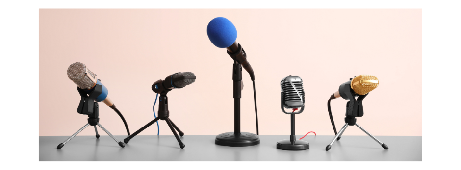 Decorative image showing different types of microphones