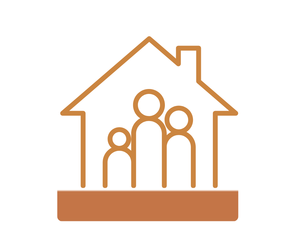 Decorative: shows a graphic of a house with foundations a roof and three pillars (that look like three people)